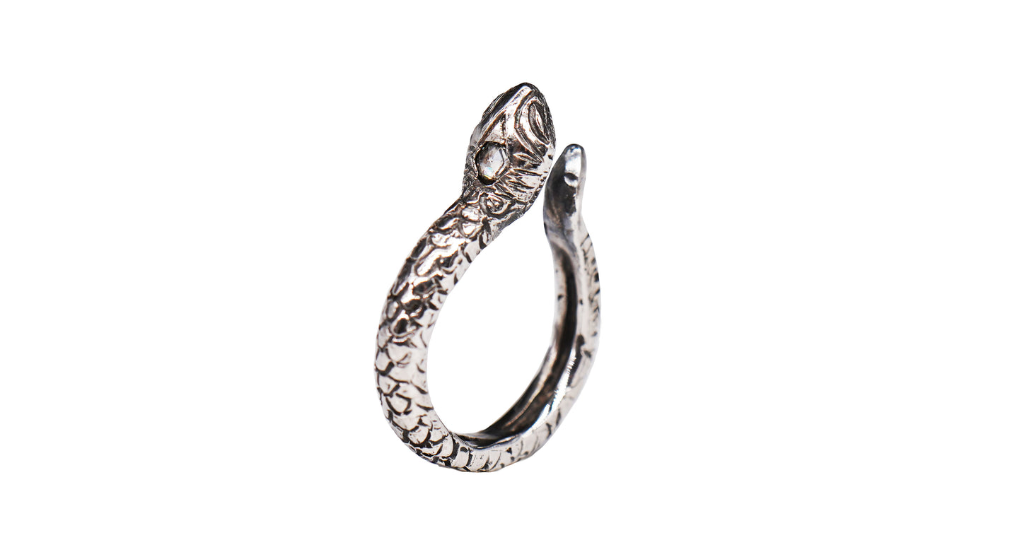 Snake Ear Cuff Silver Cognac Diamond